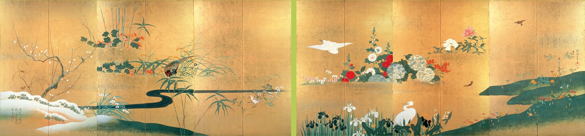 酒井抱一《四季花鳥図屏風》（陽明文庫蔵）【前期展示】